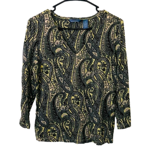 HILLARD & HANSON Green Floral Paisley Print Blouse